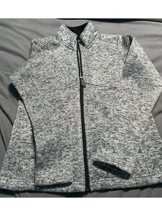 Knoss Jackets & Blazers - Gray Womens Full-Zip Jacket Mock Neck Textured Knit Design Long Sleeve Good Cond